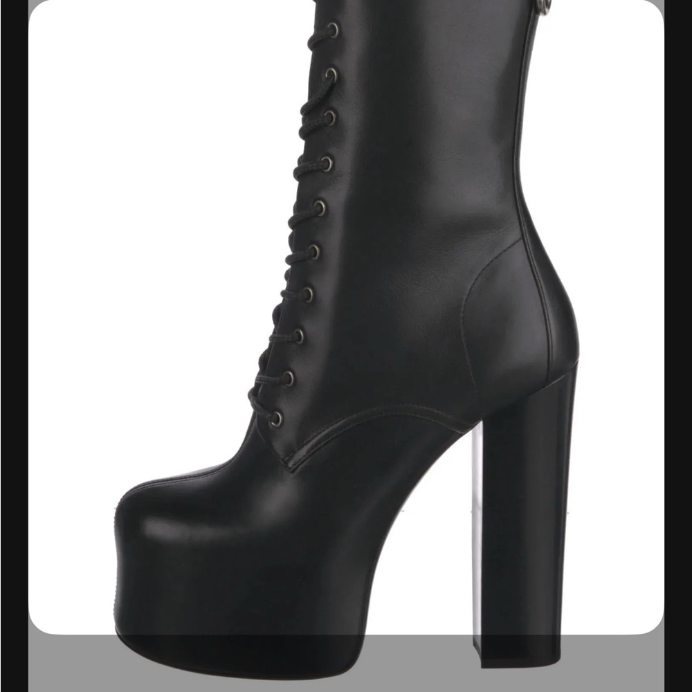 Saint Laurent Black Platform Heeled Lace-Up Boots
